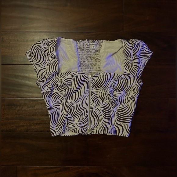 Reformation brown & white linen top size 2 - Picture 2 of 3